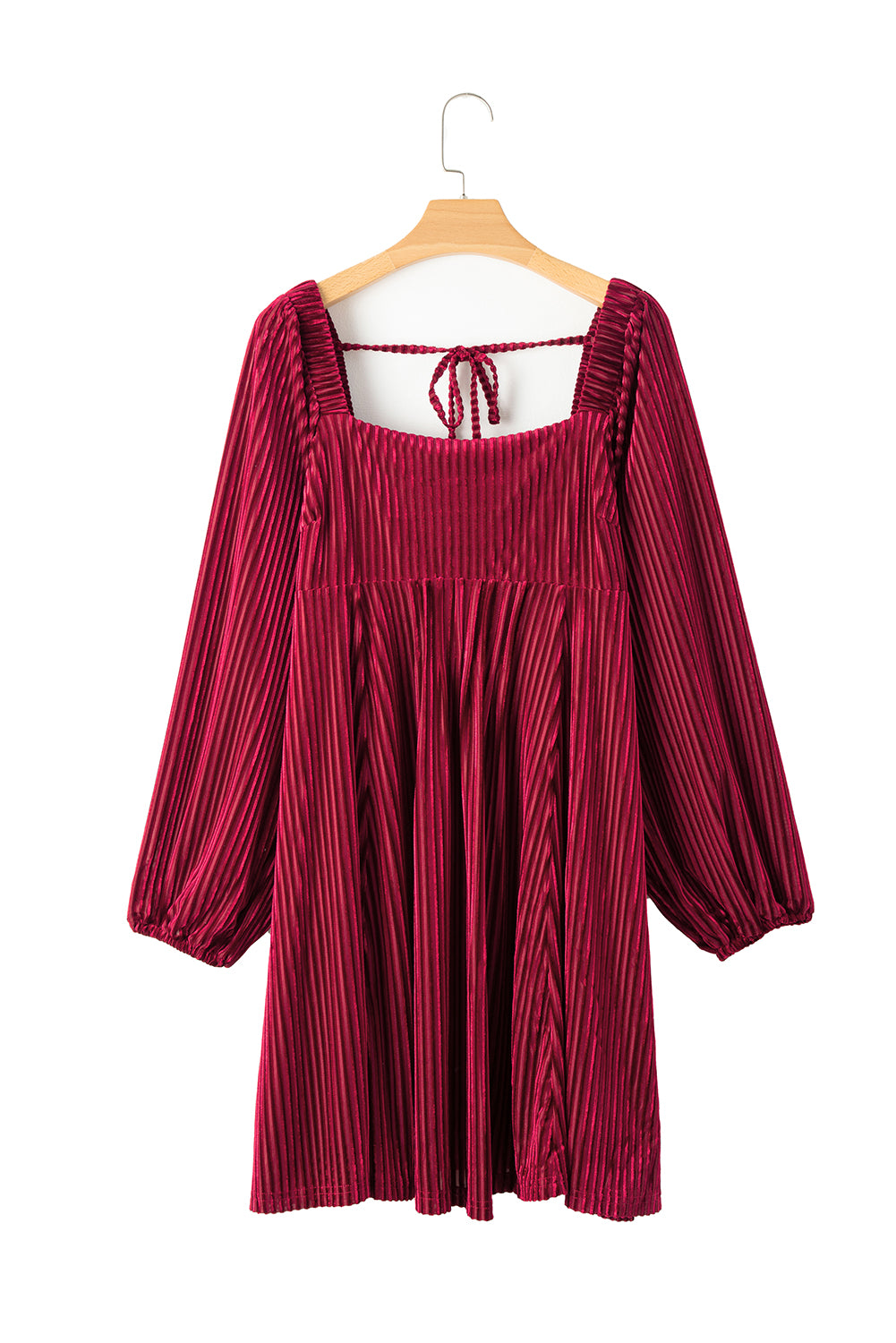 Blackish Green Smocked Ribbed Velvet Babydoll Top