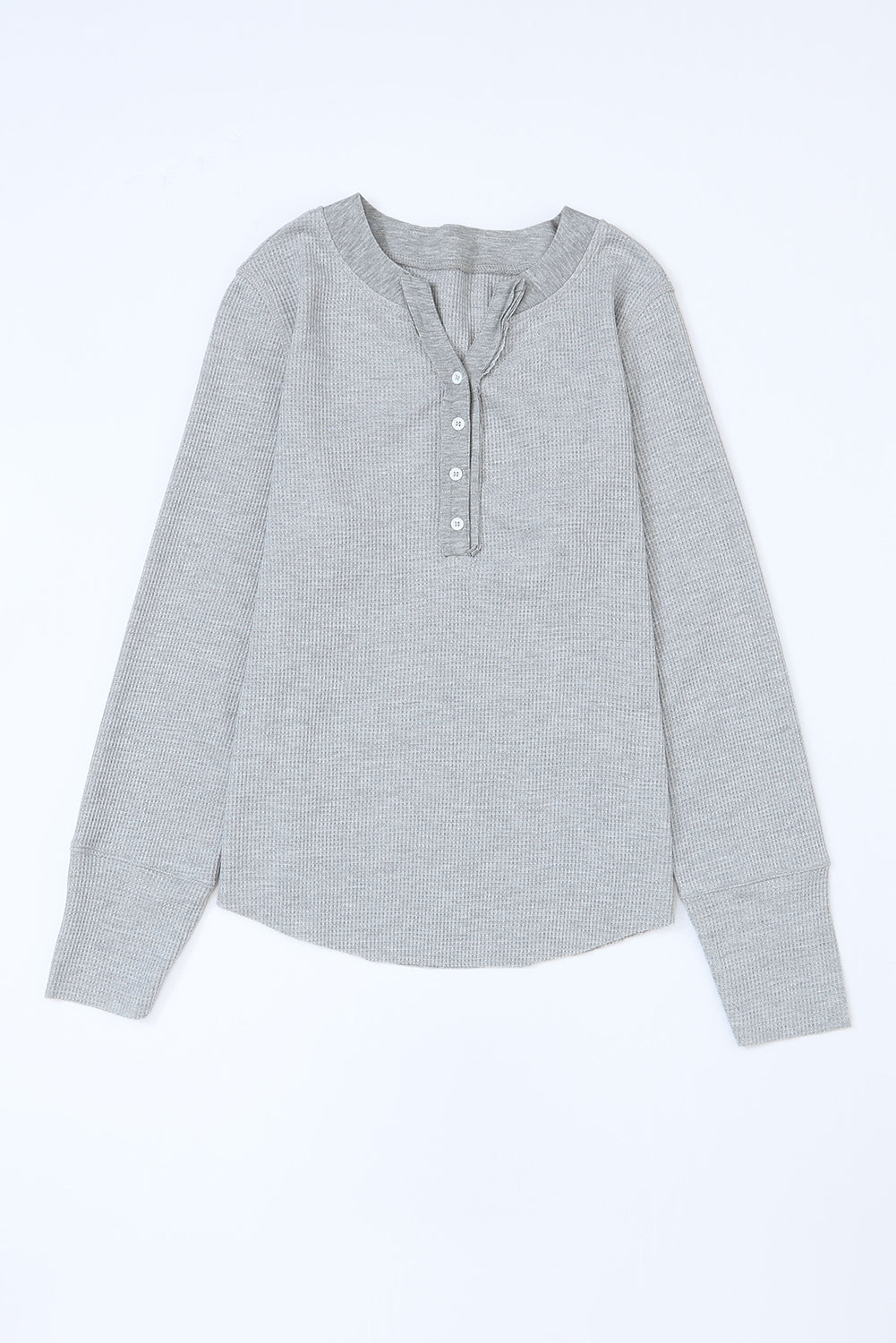 Brown Trimmed Neckline Waffle Knit Henley Top
