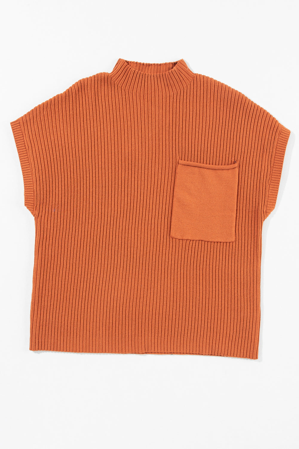 Apricot Ribbed V Neck Patched Chest Pocket Knit T-shirt