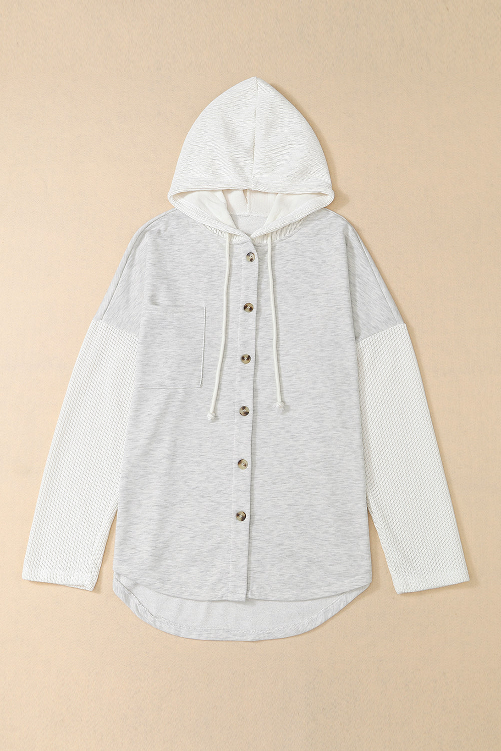 Gray Contrast Knitted Sleeves Plus Size Hoodie