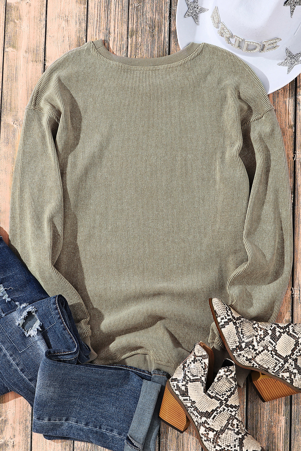 Green Sequined holly jolly Graphic Corded Sweatshirt