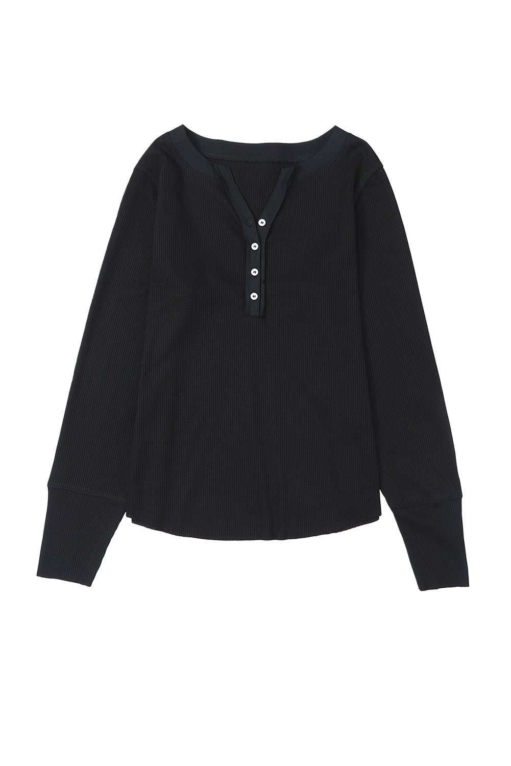 Brown Trimmed Neckline Waffle Knit Henley Top