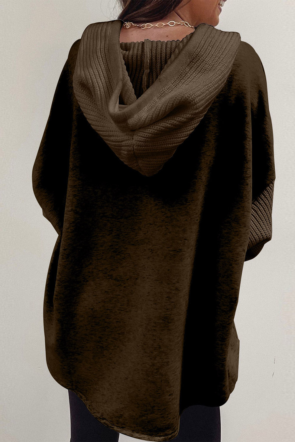 Gray Contrast Knitted Sleeves Plus Size Hoodie
