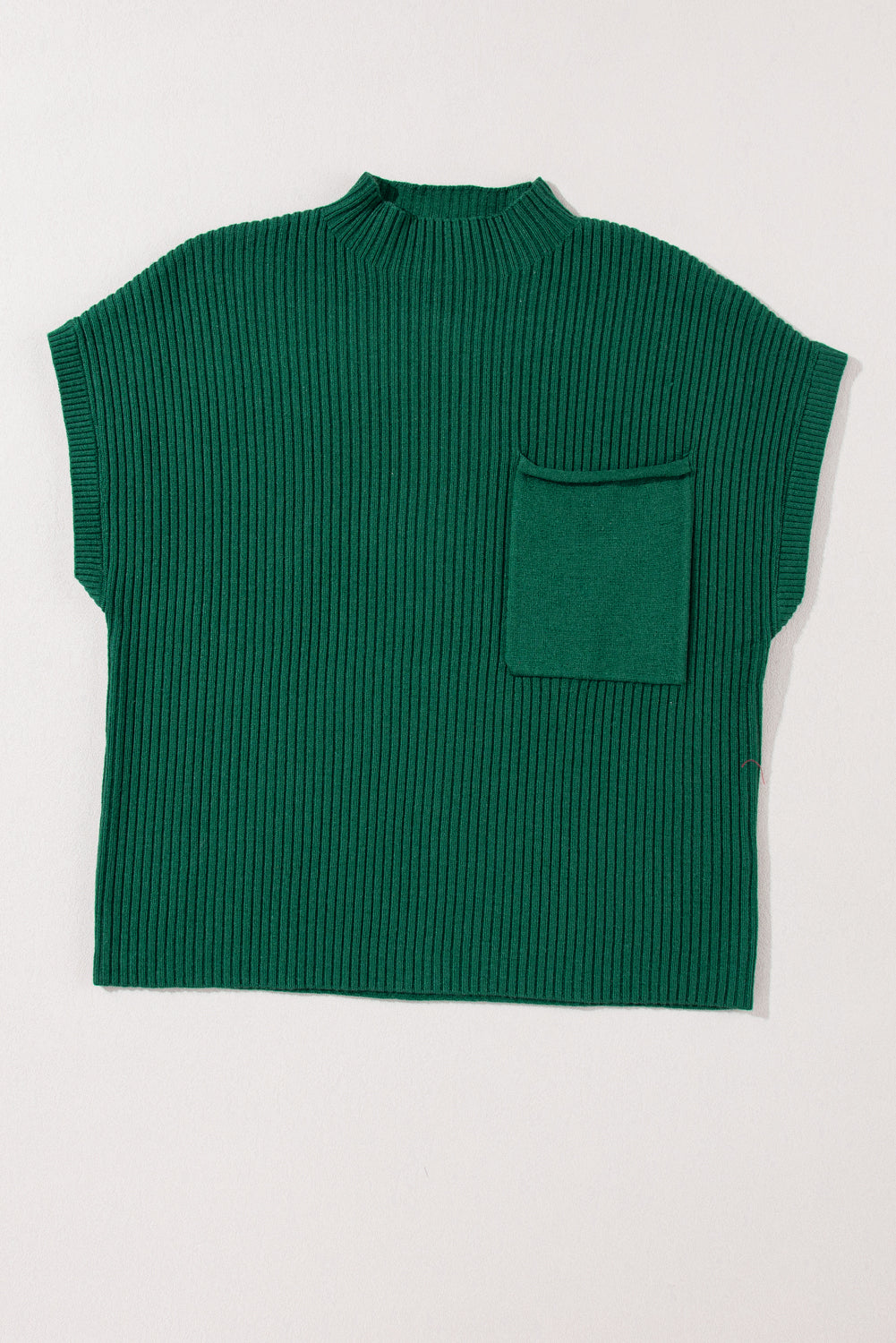 Jungle Green Plus Size Mock Neck Chest Pocket Short Sleeve Sweater
