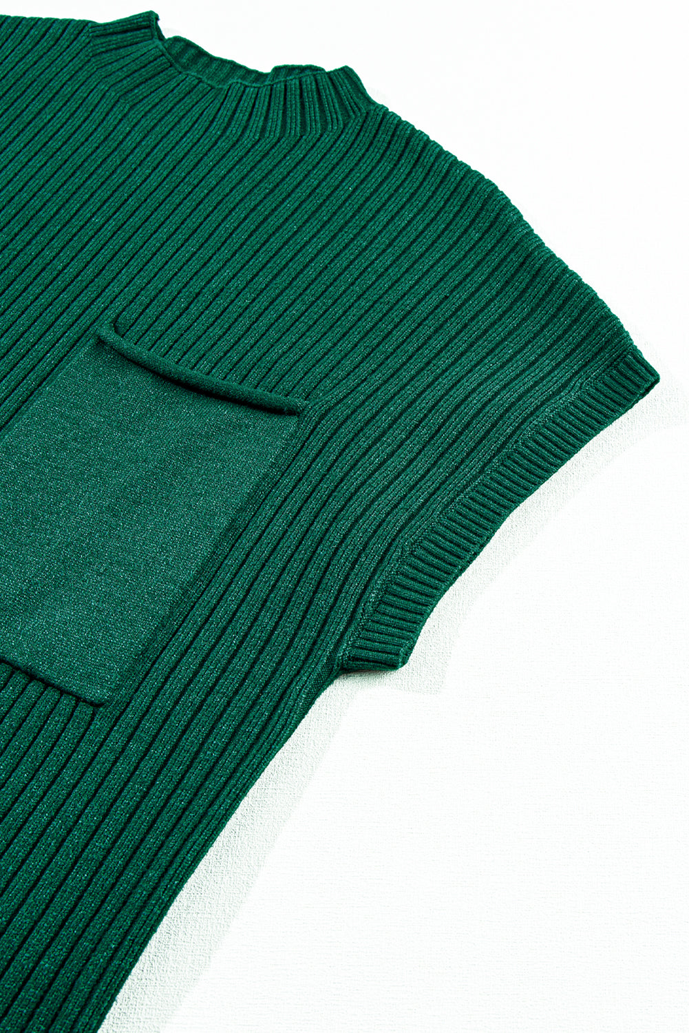 Jungle Green Plus Size Mock Neck Chest Pocket Short Sleeve Sweater