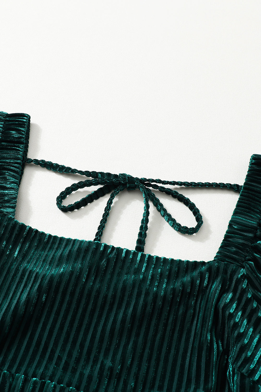 Blackish Green Smocked Ribbed Velvet Babydoll Top