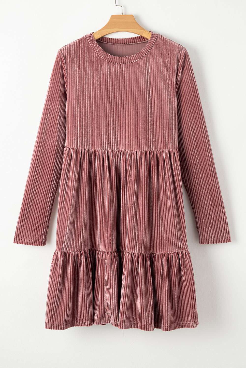 Blackish Green Smocked Ribbed Velvet Babydoll Top