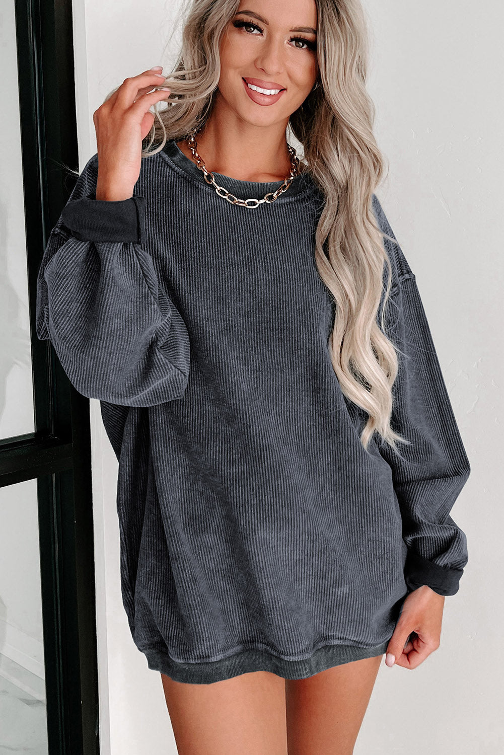 Black Plus Size HO HO HO Santa Graphic Corded Sweatshirt