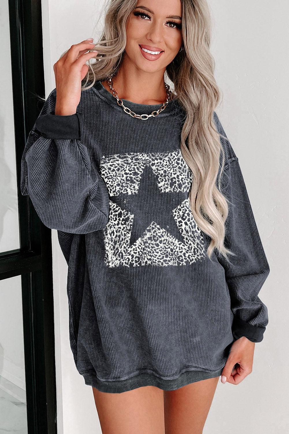 Black Plus Size HO HO HO Santa Graphic Corded Sweatshirt