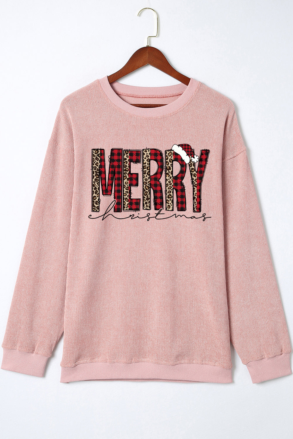 Black Plus Size HO HO HO Santa Graphic Corded Sweatshirt