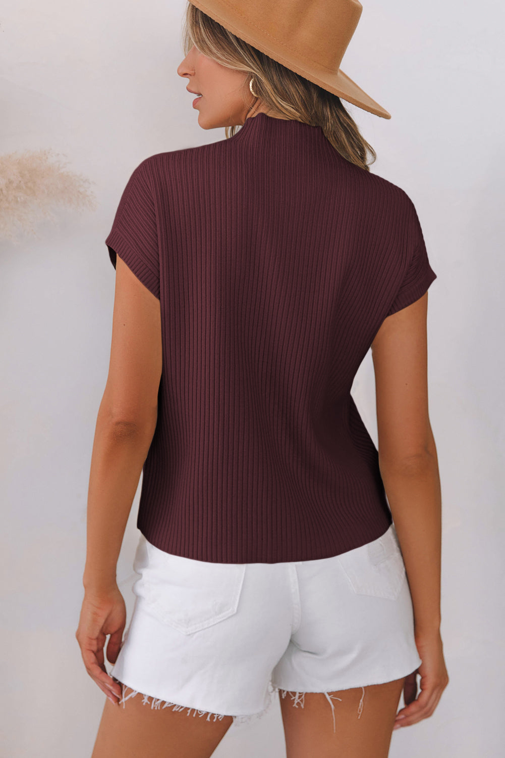 Apricot Ribbed V Neck Patched Chest Pocket Knit T-shirt