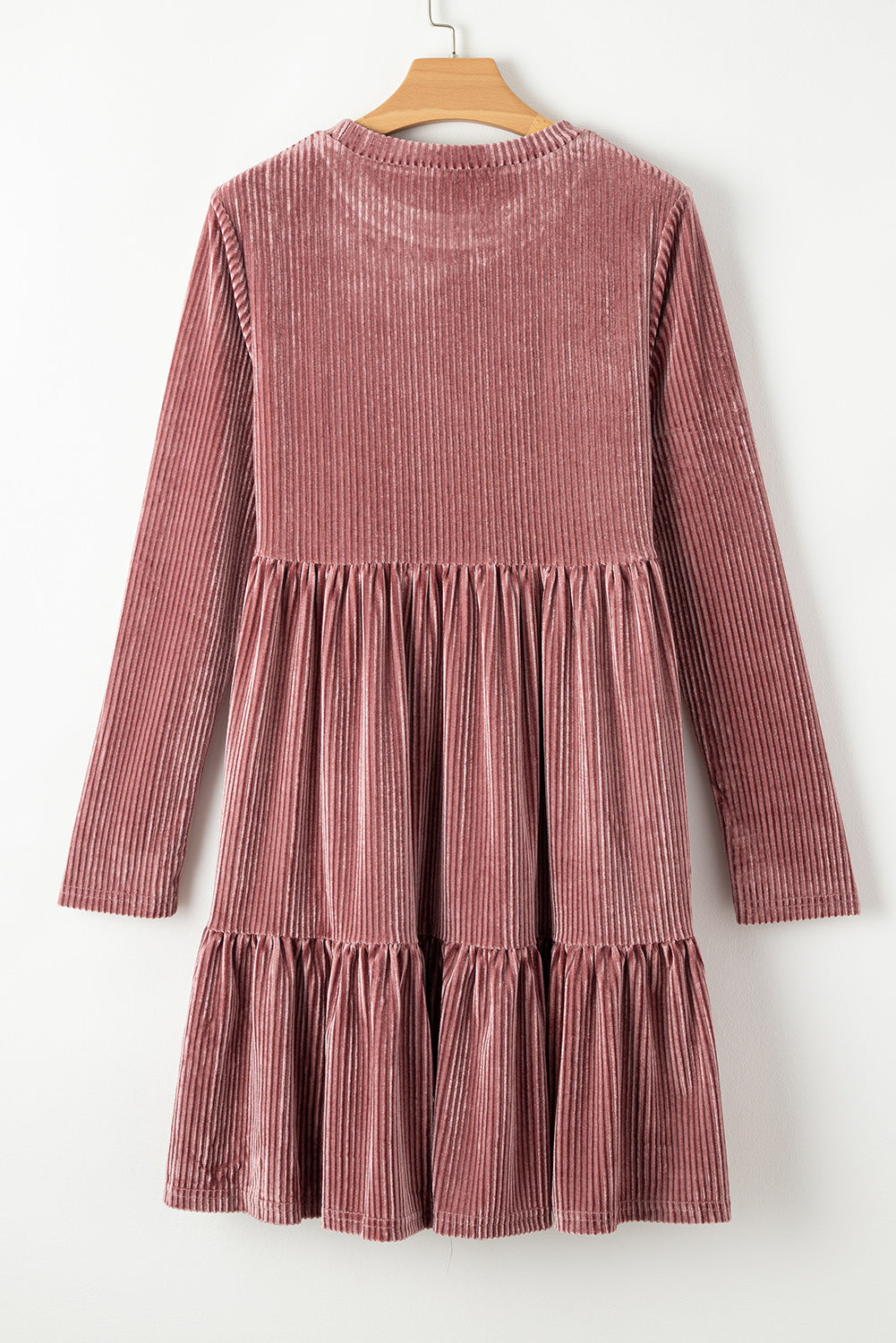 Blackish Green Smocked Ribbed Velvet Babydoll Top
