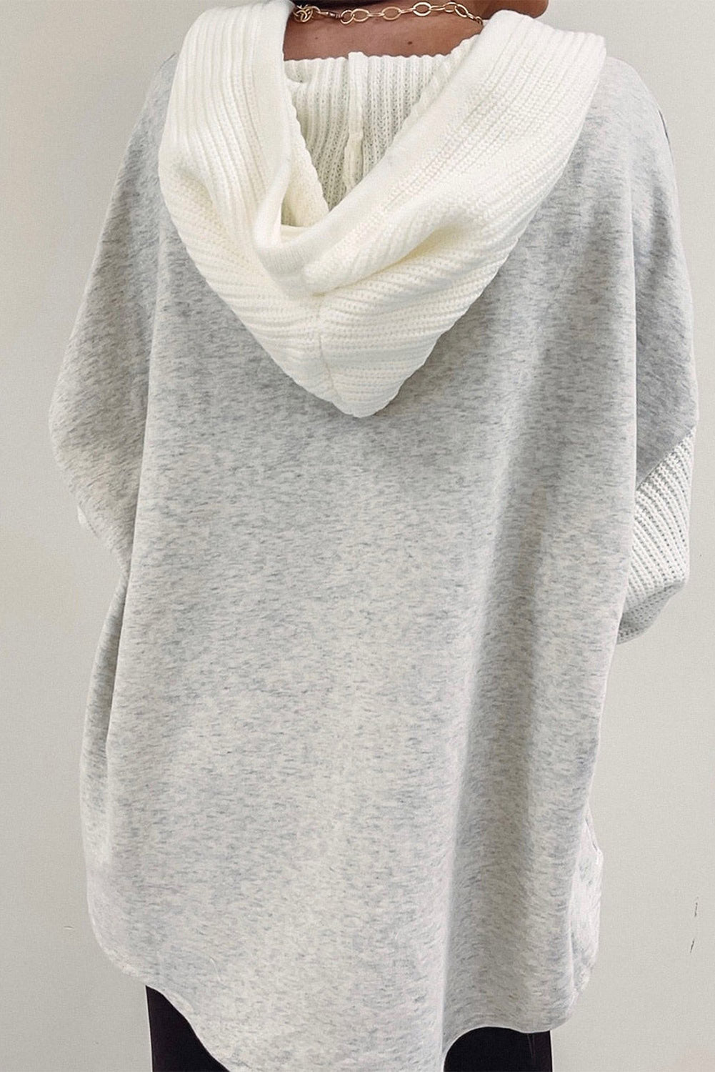 Gray Contrast Knitted Sleeves Plus Size Hoodie