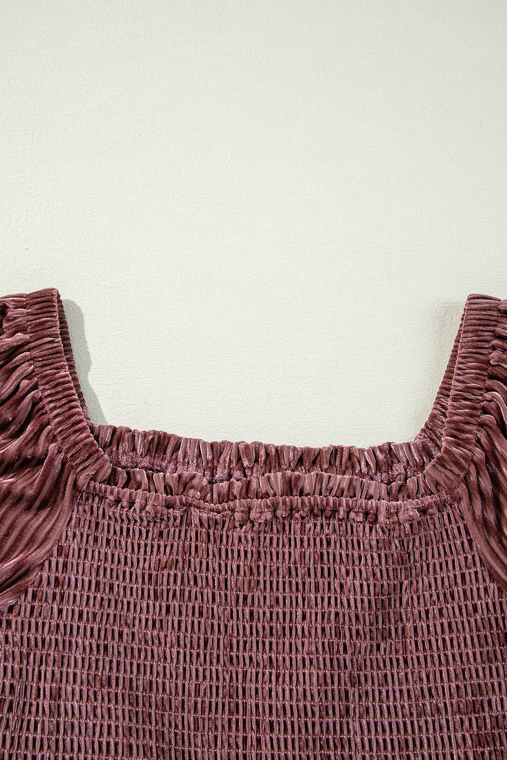 Blackish Green Smocked Ribbed Velvet Babydoll Top
