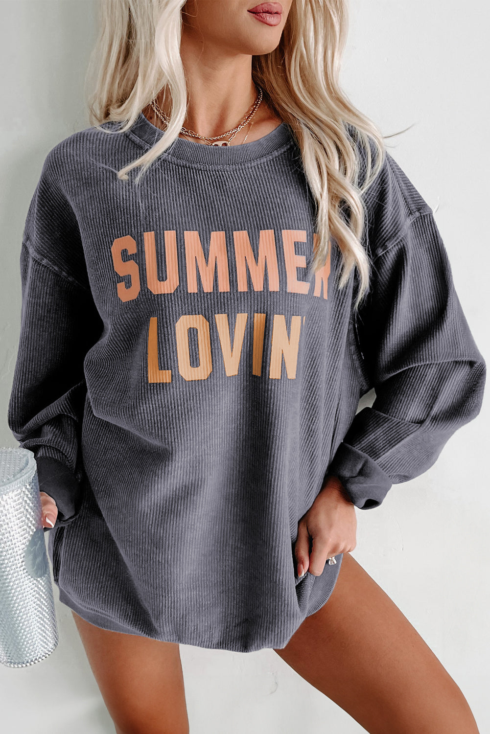 Black Plus Size HO HO HO Santa Graphic Corded Sweatshirt