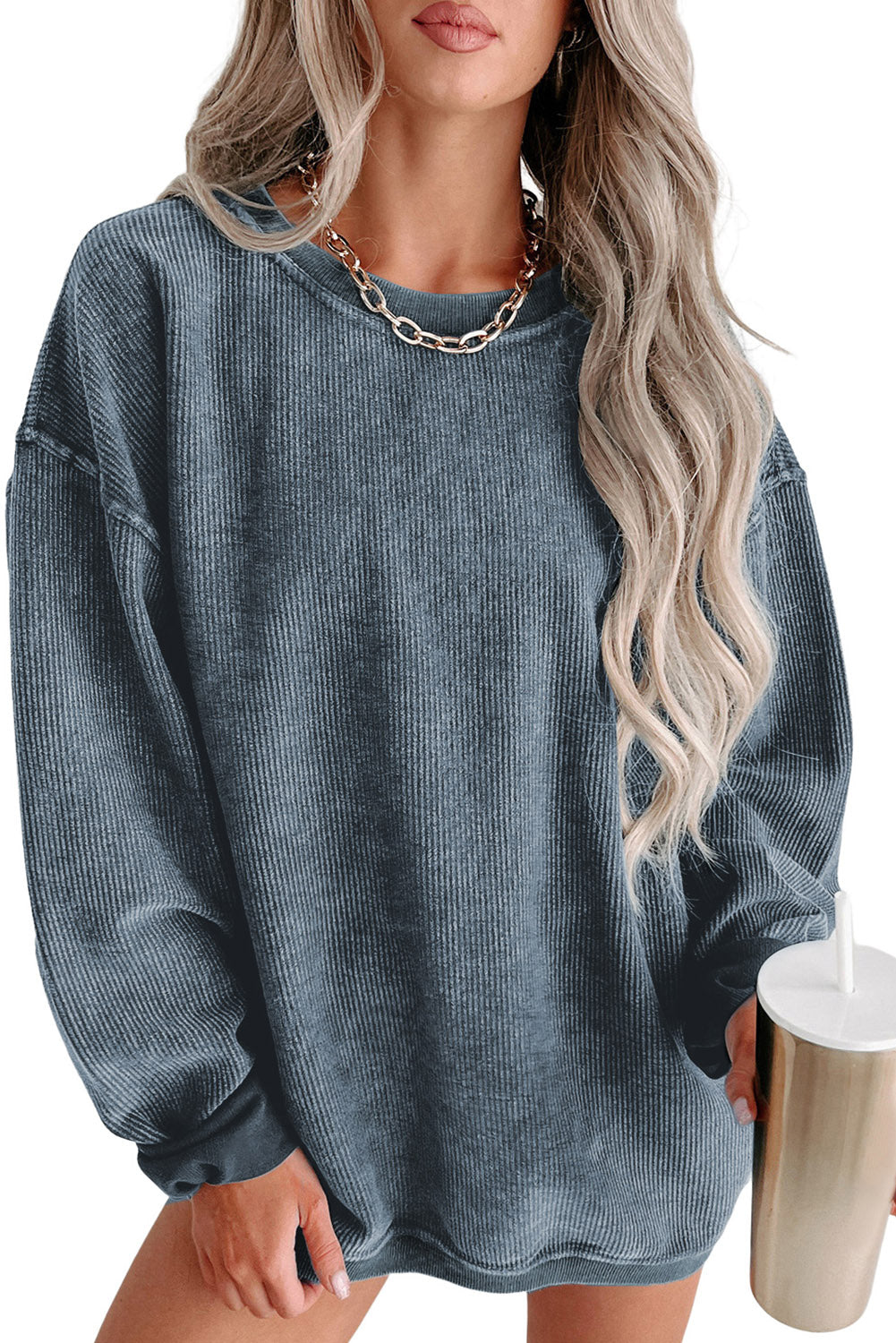 Black Plus Size HO HO HO Santa Graphic Corded Sweatshirt