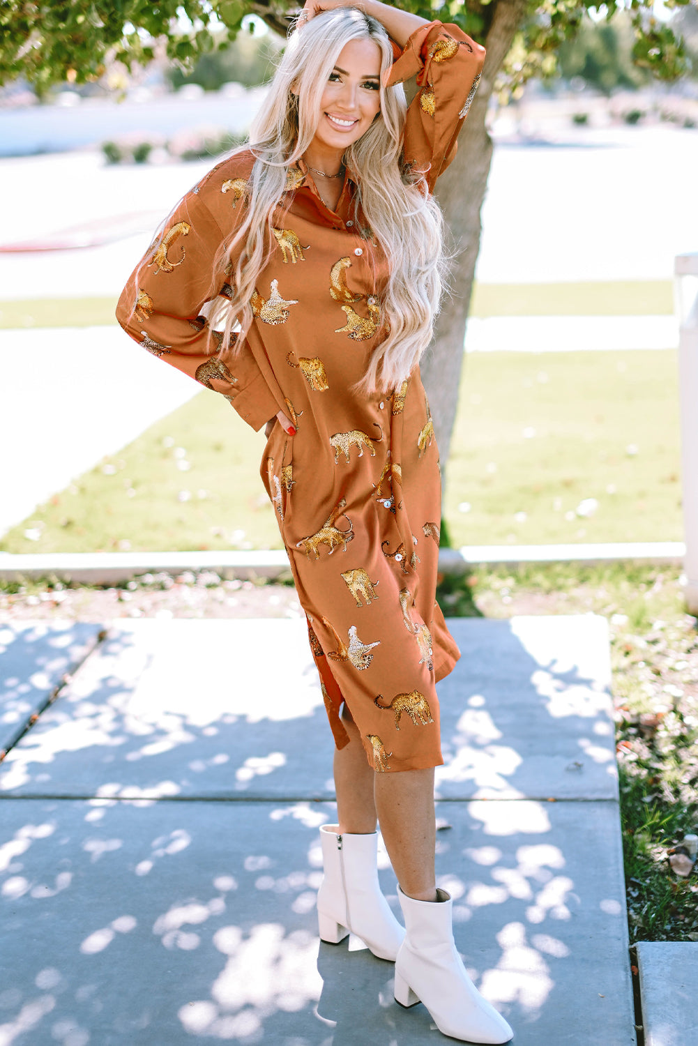 Black Plus Size Cheetah Print Puff Sleeve Ruffle Mini Dress
