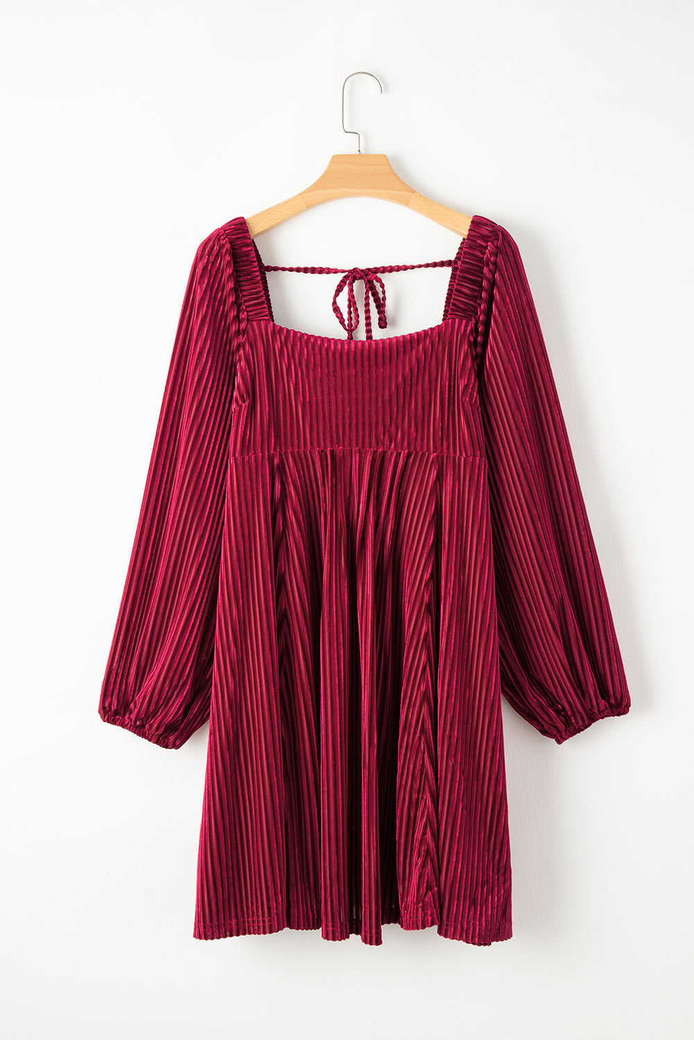 Blackish Green Smocked Ribbed Velvet Babydoll Top