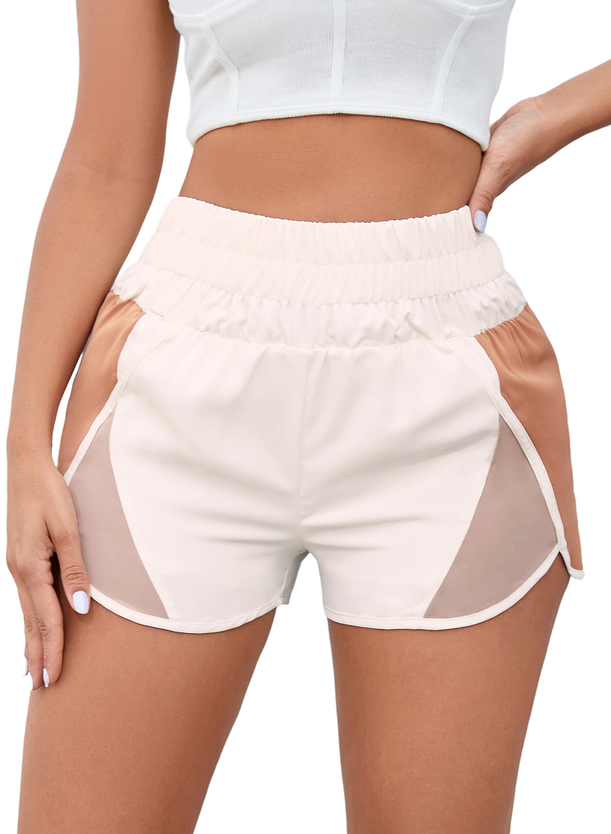 Blue Color Block Split High Waist Shorts