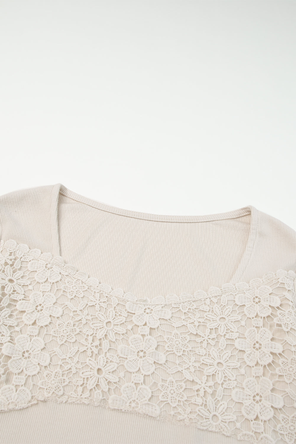 Red Lace Crochet V Neck Long Sleeve Top