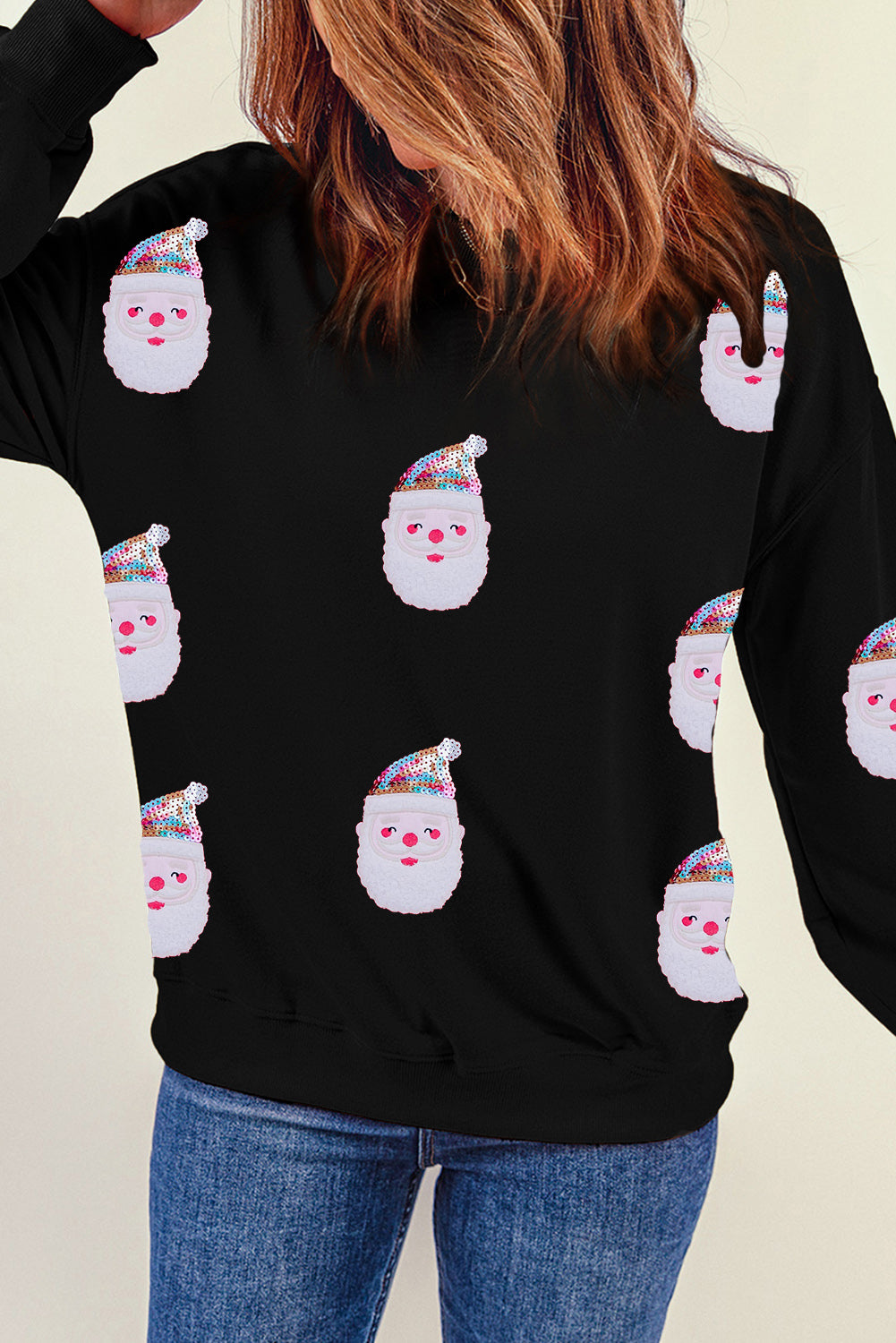 Red Christmas Santa Claus Print Drop Shoulder Sweatshirt