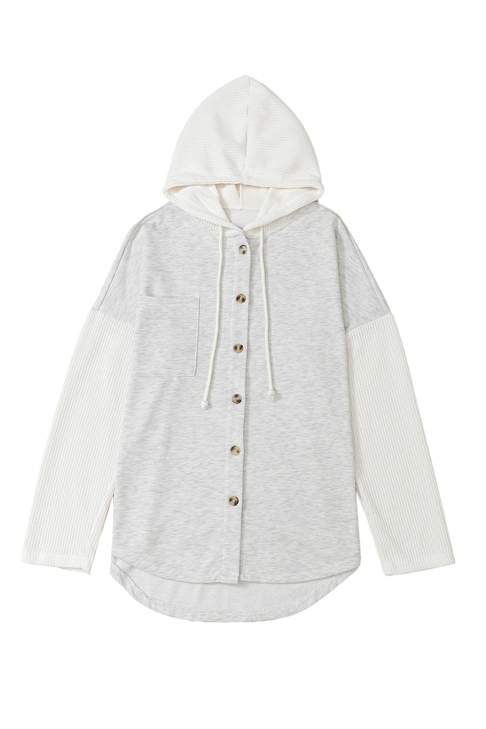 Gray Contrast Knitted Sleeves Plus Size Hoodie