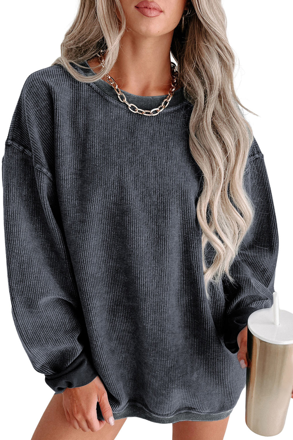 Green Sequined holly jolly Graphic Corded Sweatshirt