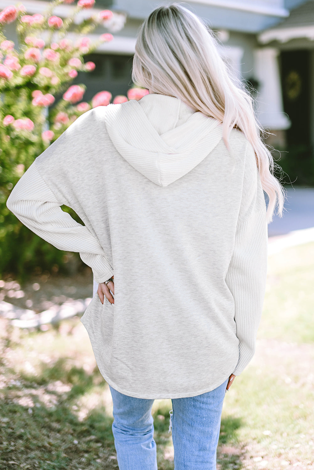 Gray Contrast Knitted Sleeves Plus Size Hoodie