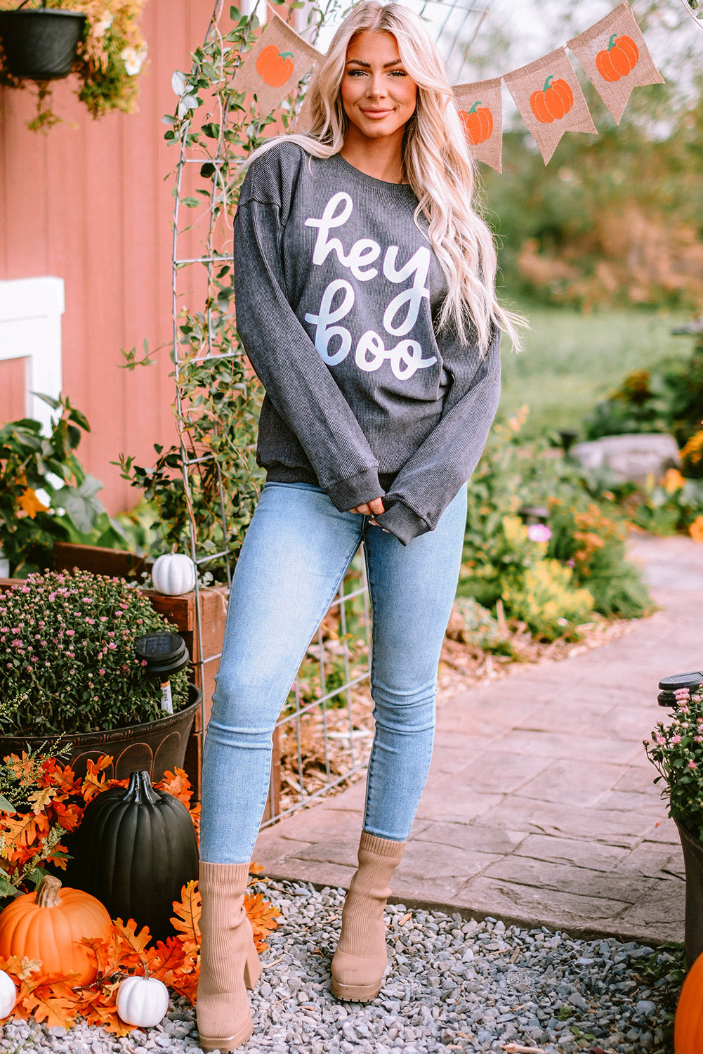 Black Plus Size HO HO HO Santa Graphic Corded Sweatshirt