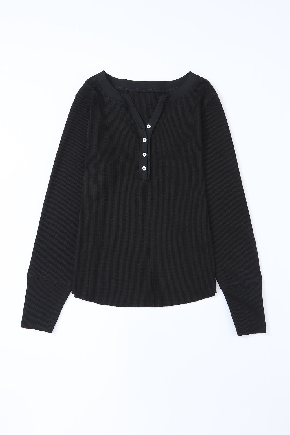 Brown Trimmed Neckline Waffle Knit Henley Top