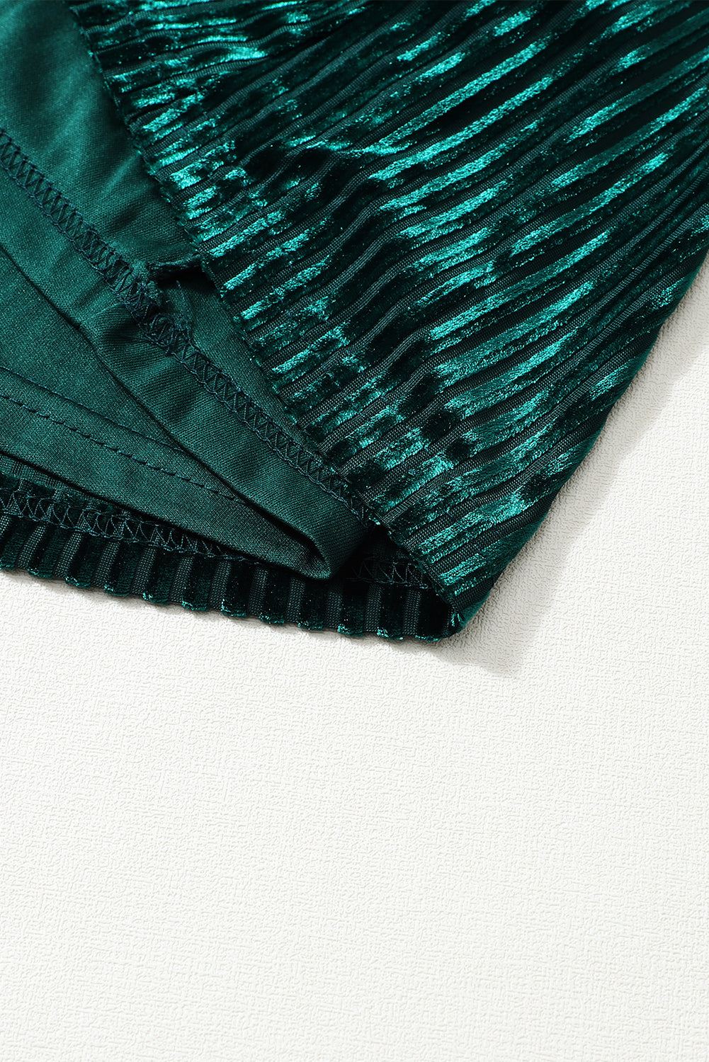 Blackish Green Smocked Ribbed Velvet Babydoll Top