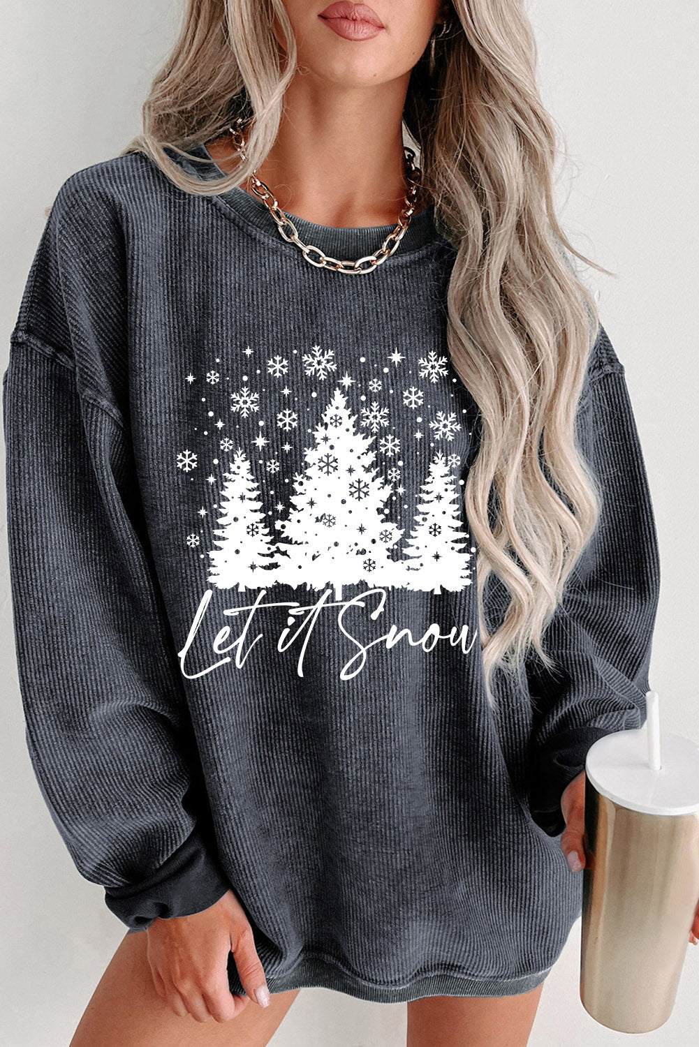Black Plus Size HO HO HO Santa Graphic Corded Sweatshirt