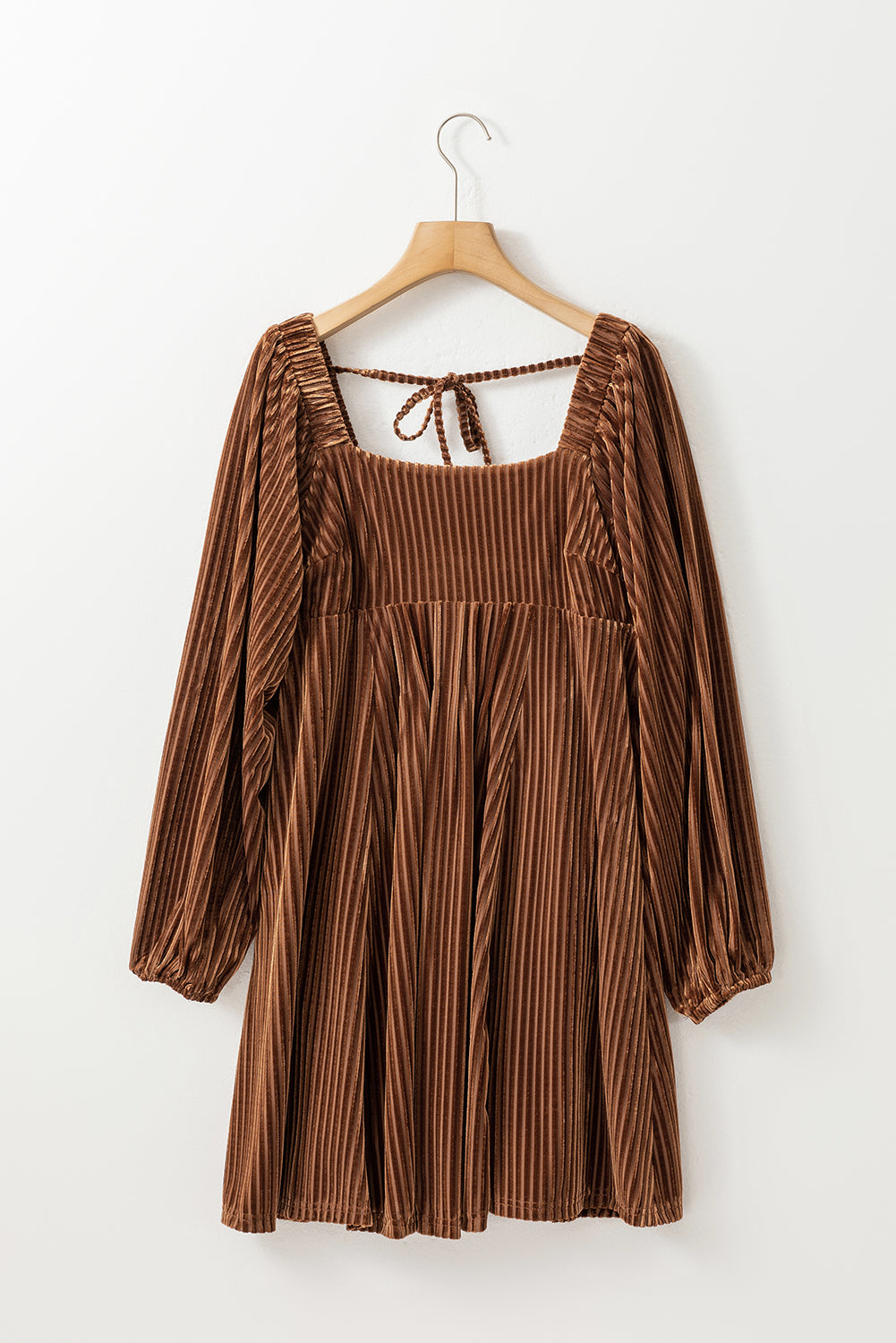 Blackish Green Smocked Ribbed Velvet Babydoll Top