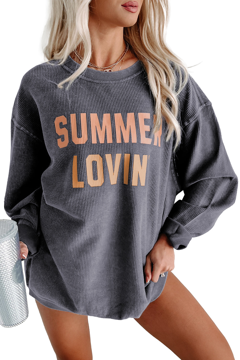 Black Plus Size HO HO HO Santa Graphic Corded Sweatshirt