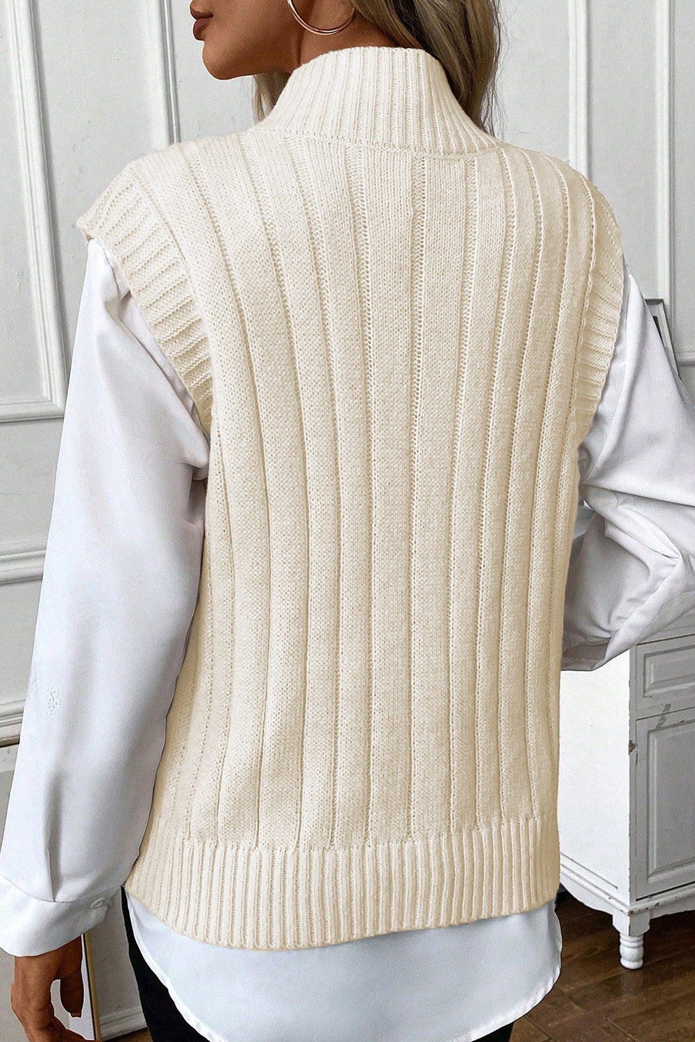 Black Cable Knit High Neck Sweater Vest