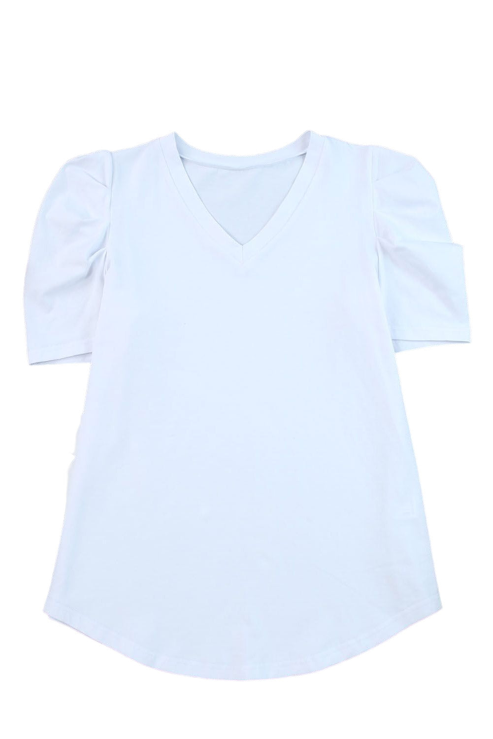White Sequin Bow Patched Puff Sleeve T Shirt
