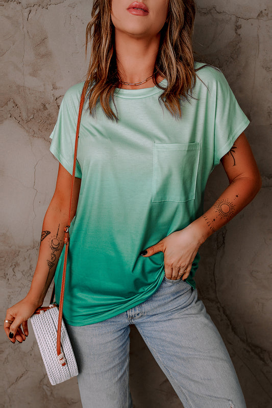 Gray Tie-dye Print Short Sleeve T-Shirt with Pocket