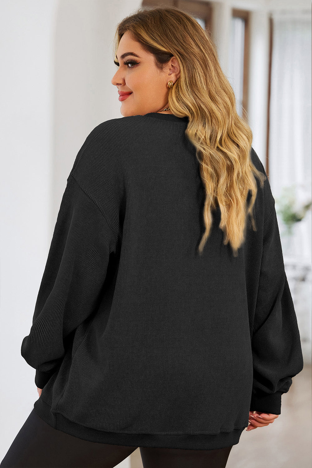 Black Plus Size HO HO HO Santa Graphic Corded Sweatshirt