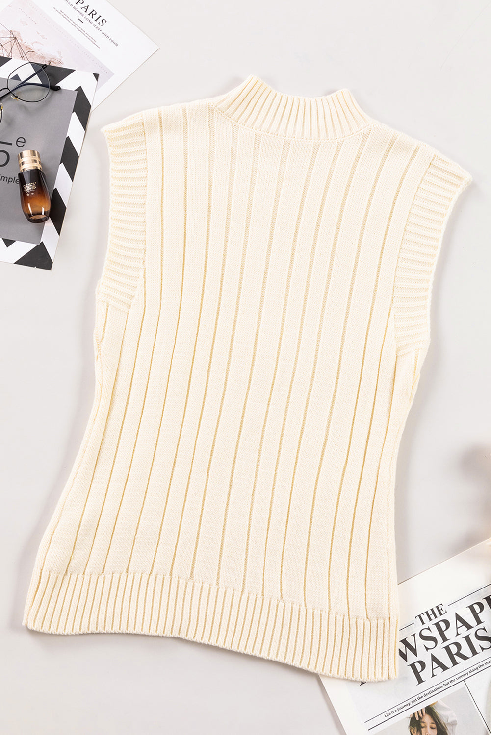 Black Cable Knit High Neck Sweater Vest