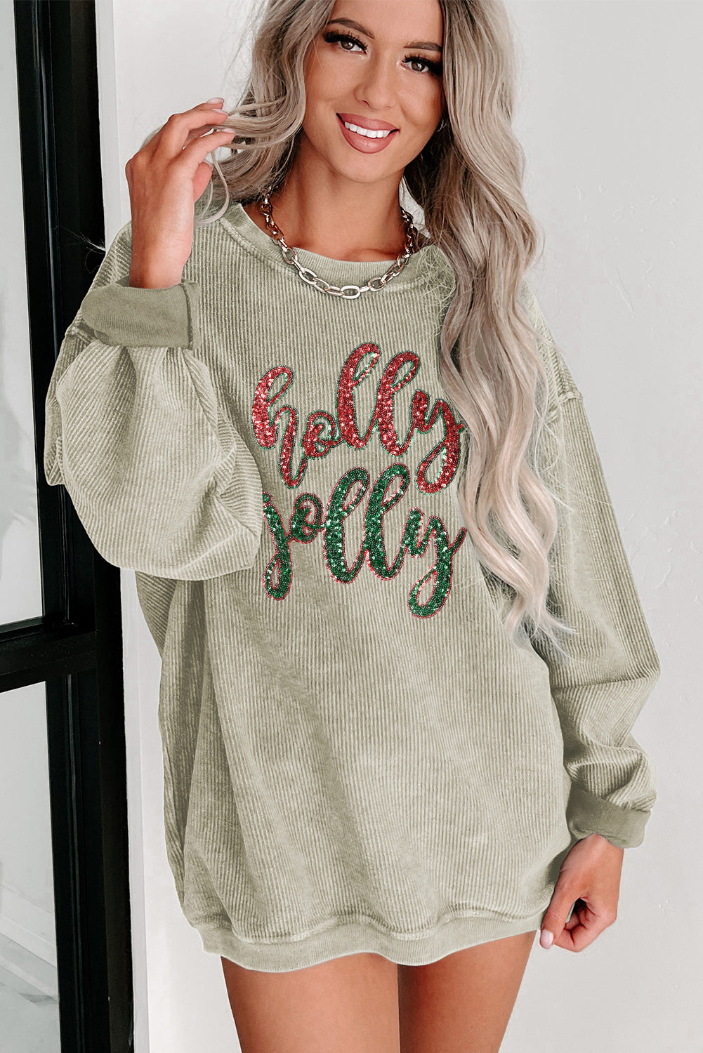 Black Plus Size HO HO HO Santa Graphic Corded Sweatshirt
