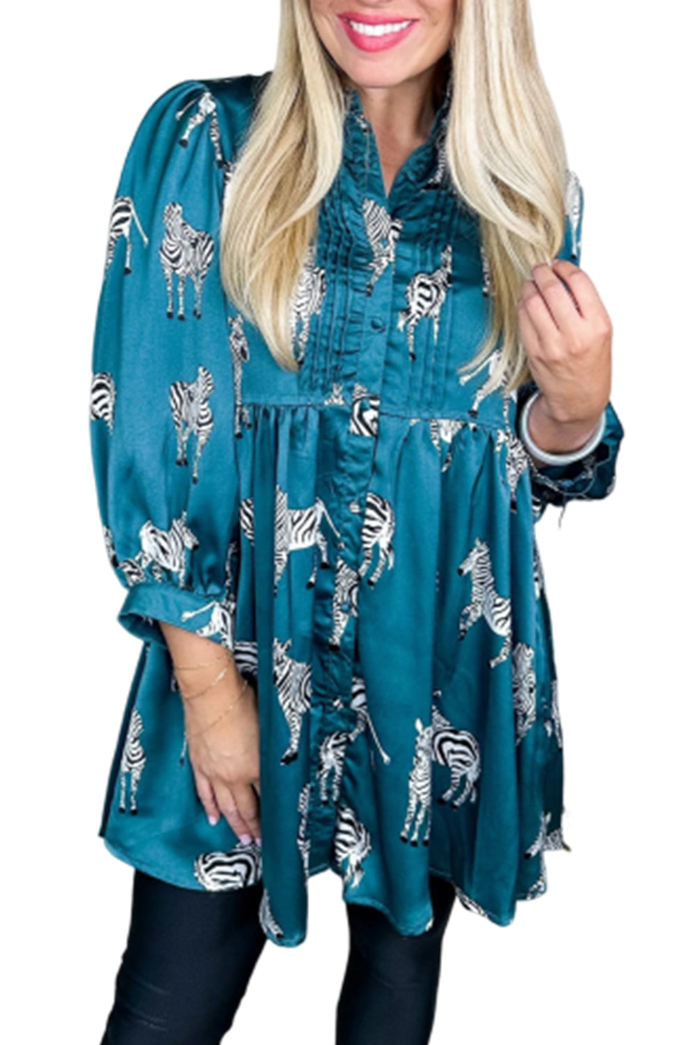 Black Plus Size Cheetah Print Puff Sleeve Ruffle Mini Dress