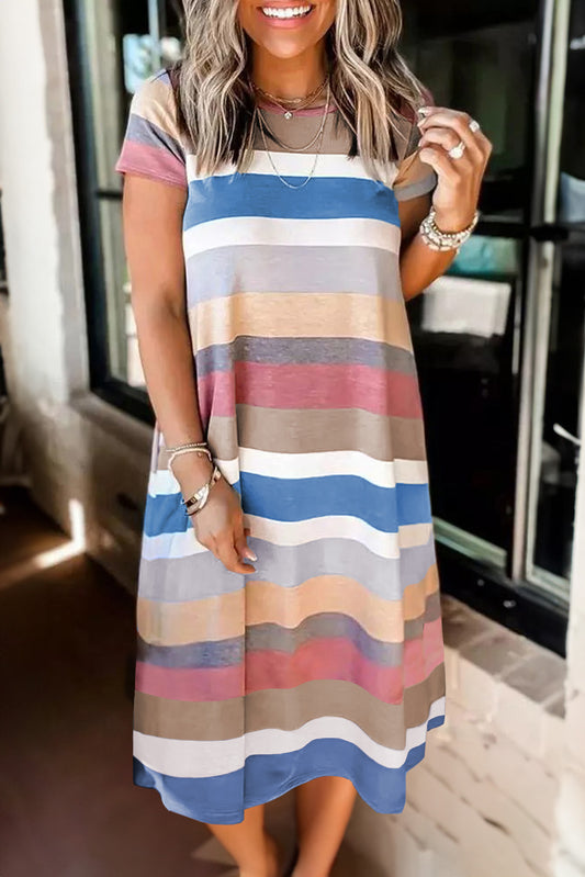 Sky Blue Striped Pocket Mini Dress