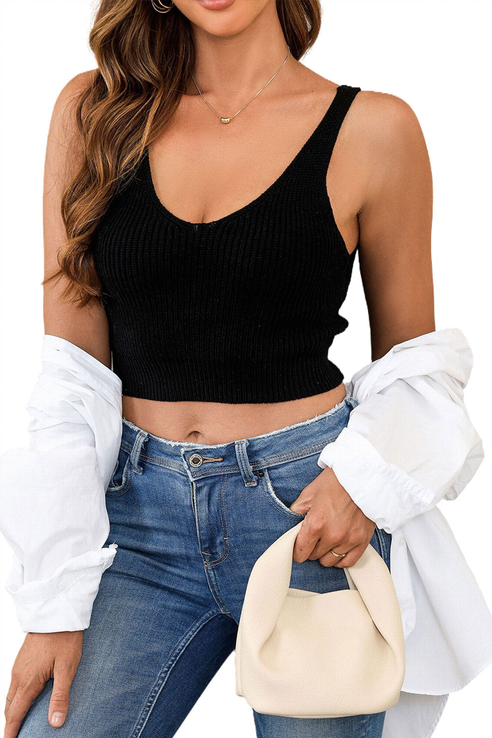 Apricot Cropped Woolen Knit Vest