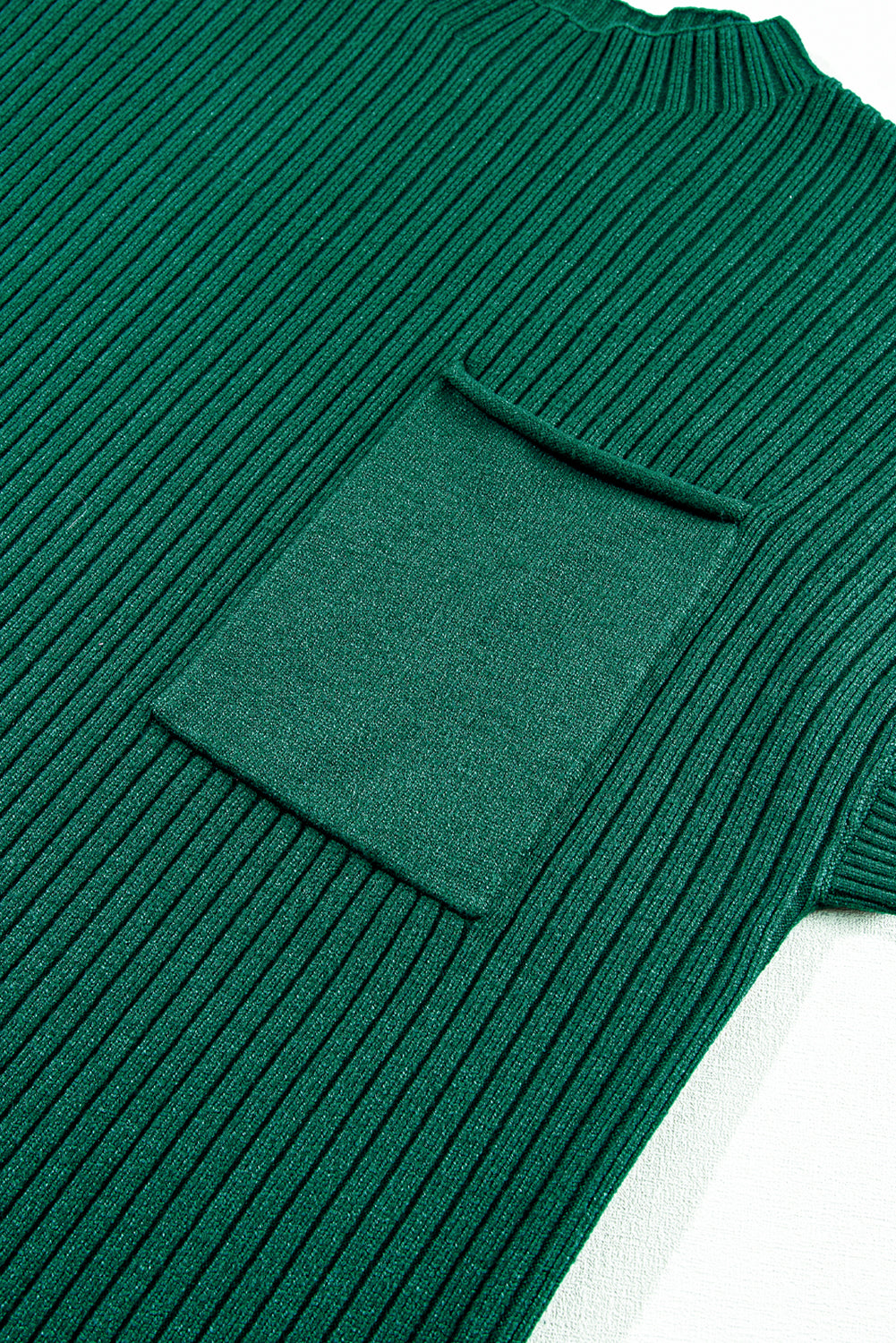Apricot Ribbed V Neck Patched Chest Pocket Knit T-shirt