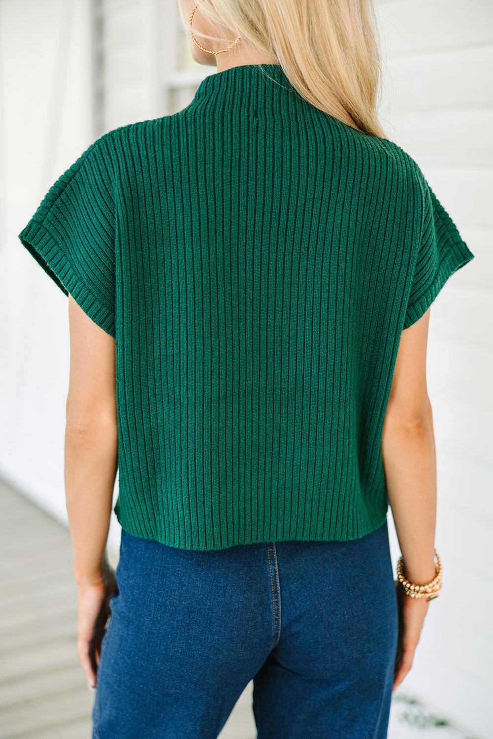 Jungle Green Plus Size Mock Neck Chest Pocket Short Sleeve Sweater