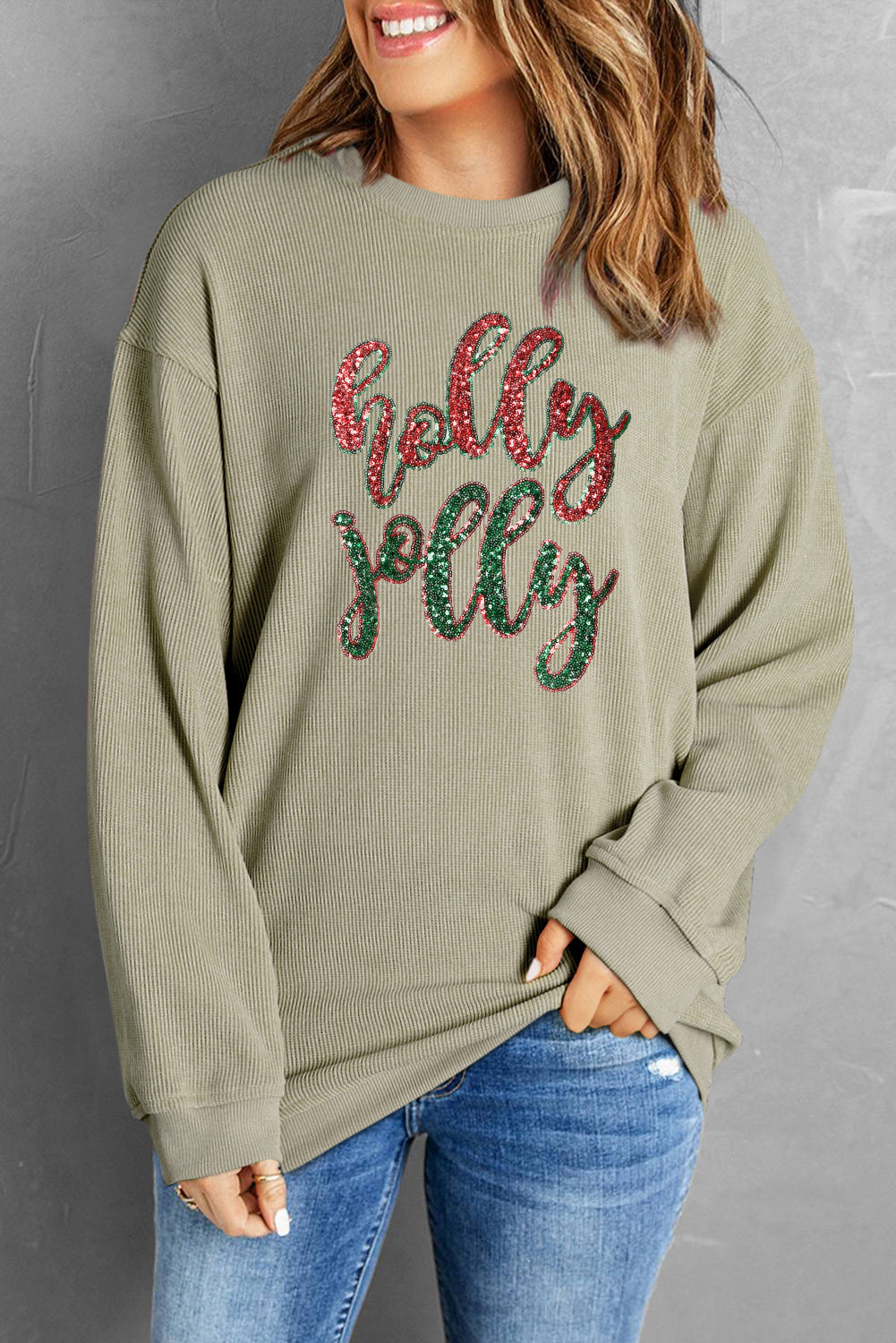 Black Plus Size HO HO HO Santa Graphic Corded Sweatshirt