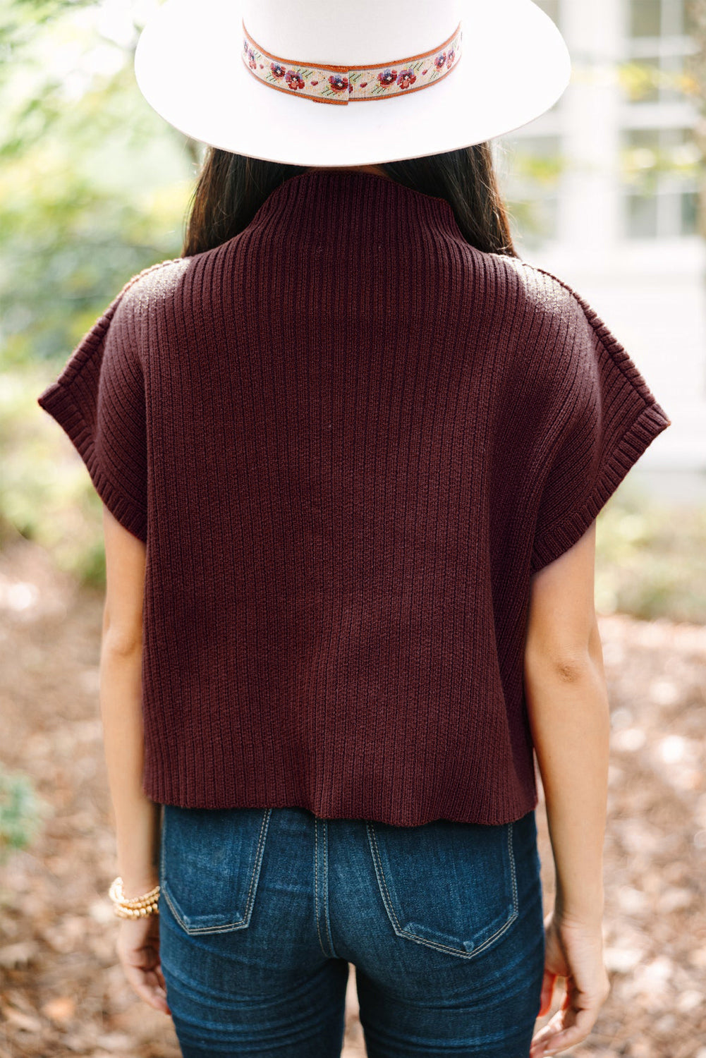 Apricot Ribbed V Neck Patched Chest Pocket Knit T-shirt