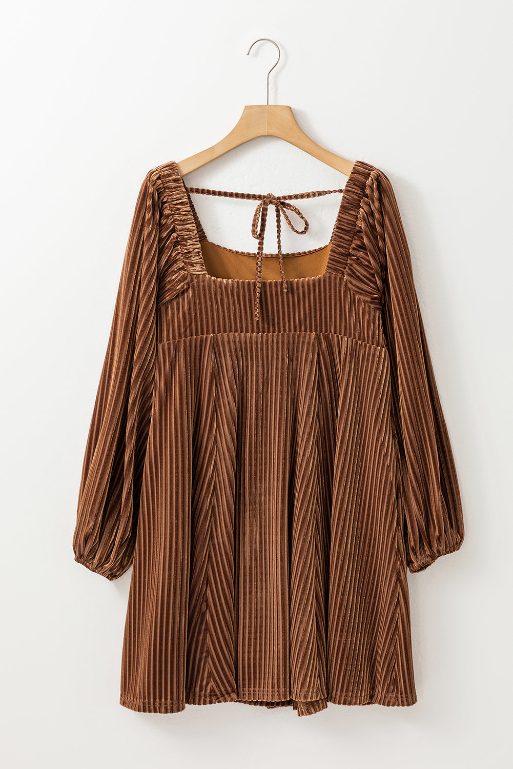 Blackish Green Smocked Ribbed Velvet Babydoll Top