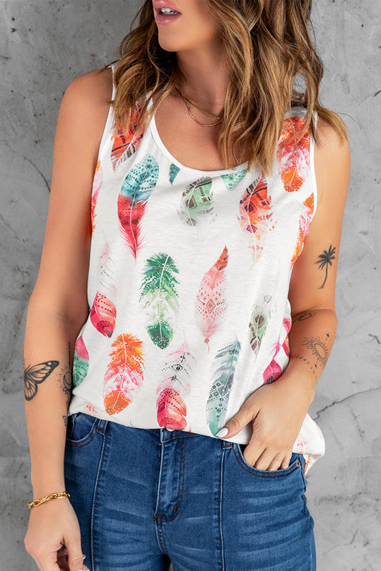 Dark Blue Aztec Feather Tank Top