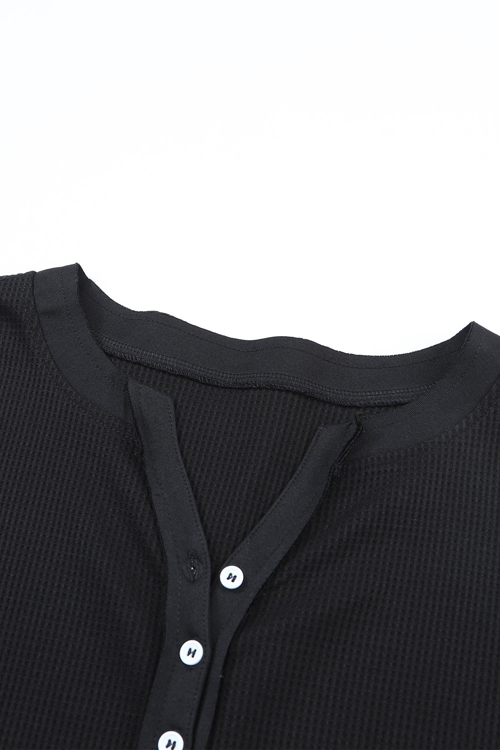 Brown Trimmed Neckline Waffle Knit Henley Top